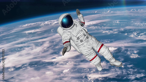 The astronaut hits planet Earth. Elements Of This Video Furnished By Nasa. 3D rendering.