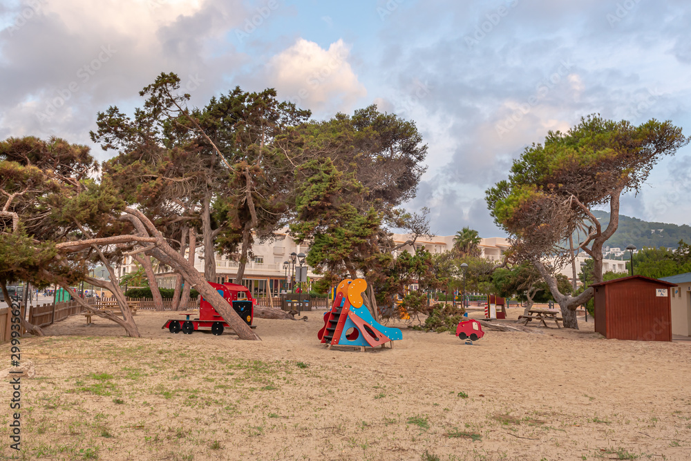Fototapeta premium Kids park near the beach in Cala Llonga, Ibiza