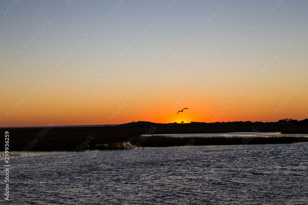 Sunset over the water, Provincetown, Cape Cod, Massachusetts