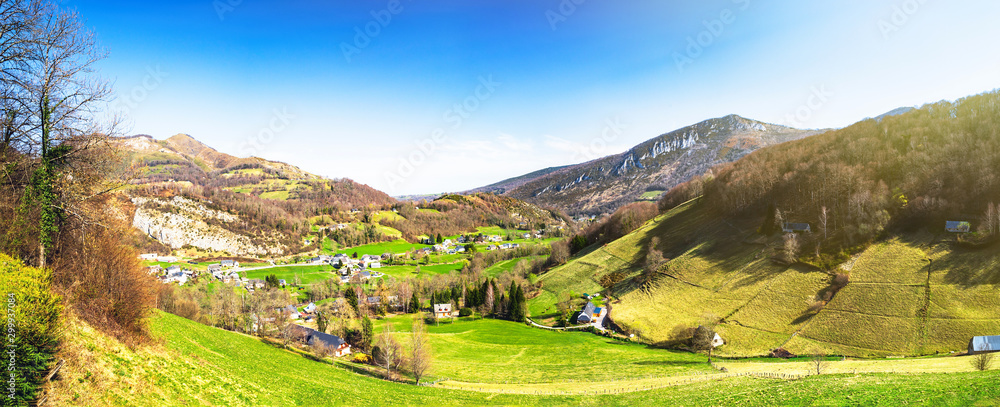 Panoramic view of typical village located in green valley