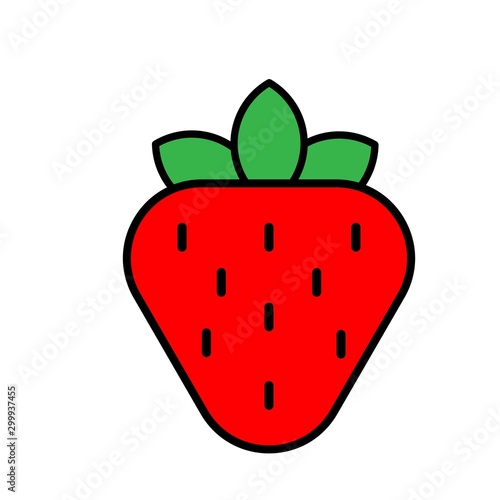 Garden strawberry fruit or strawberries flat color vector icon for food apps and websites