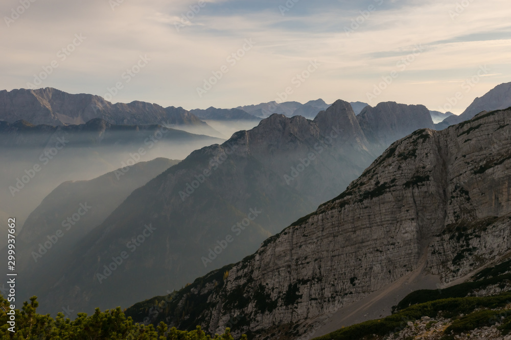 Fototapeta premium View from the top of the mountain Mala Mojstrovka in the Julian Alps