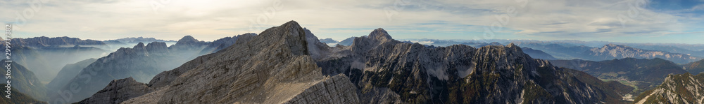Panoramic view from Mala Mojstrovka over the Julian Alps
