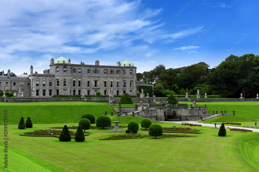 Enniskerry, County Wicklow, Ireland, panoramic view to Powerscourt Estate mansion grounds and gardens