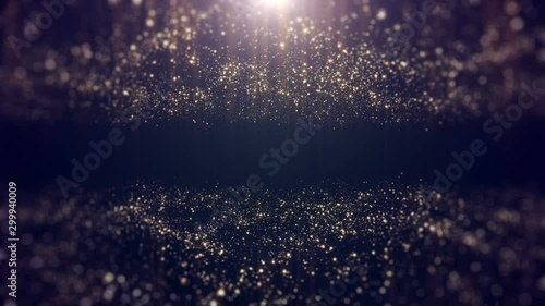 Gold particles and shiny lights elegant background looped with copy space.