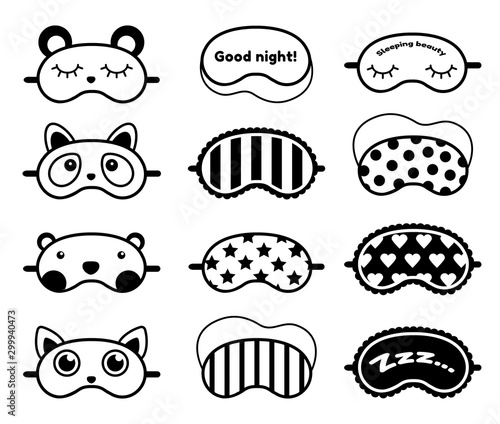 Sleep mask line art vector illustrations set