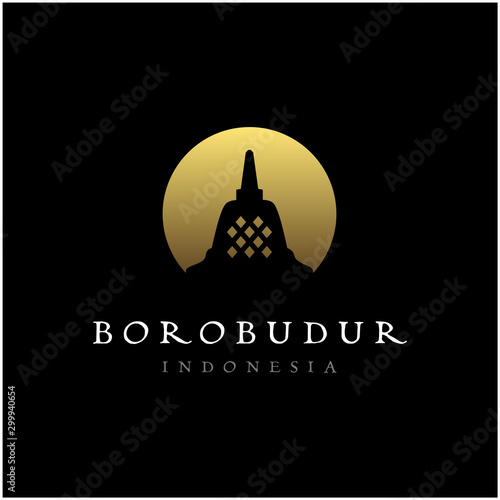 Stupa of Borobudur Stone Temple Indonesian Heritage Silhouette Logo Design	