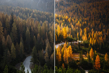 Beautiful scene of alps road. Location National Park Tre Cime di Lavaredo, Dolomiti alp, Italy, Europe.