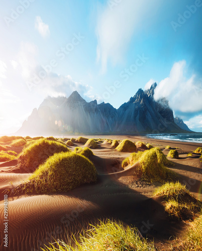 Majestic landscape on sunny day. Location Stokksnes cape, Vestrahorn (Batman Mount), Iceland. © Leonid Tit