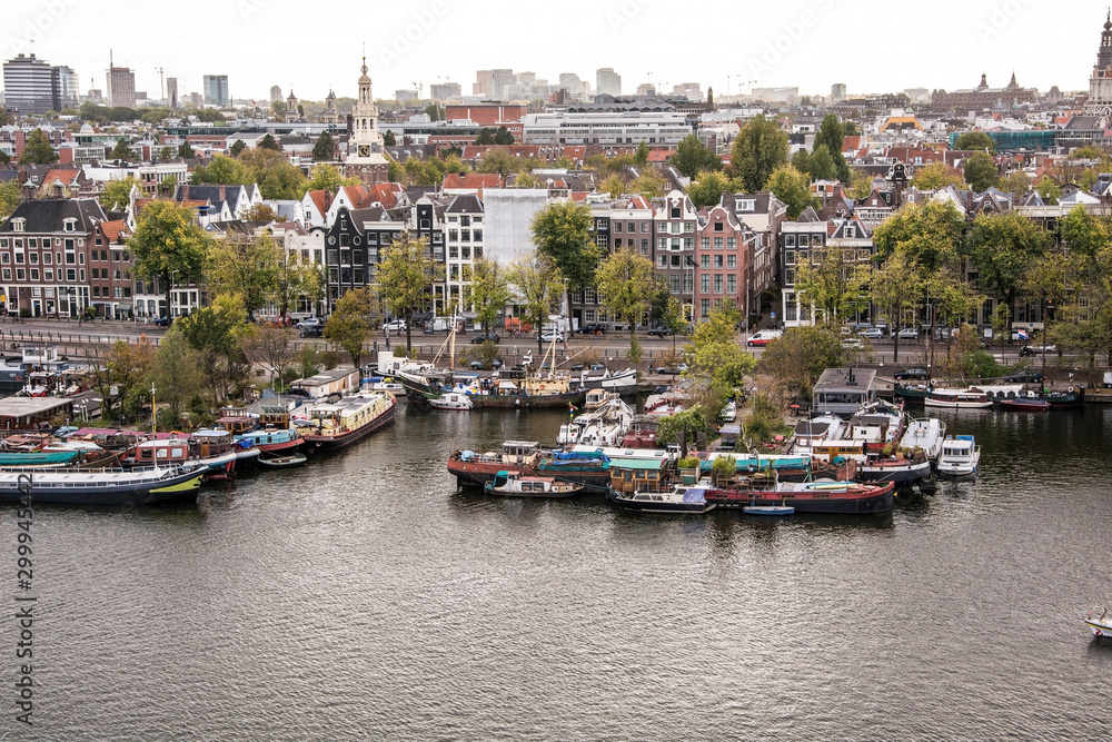 Amsterdam panorama view from above. Netherlands autumn cityscape.