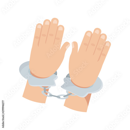 Hands in handcuffs flat vector illustration