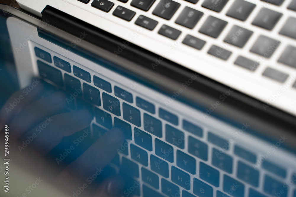 Laptop with keyboard reflection in the monitor. Laptop with keyboard reflection in the monitor.