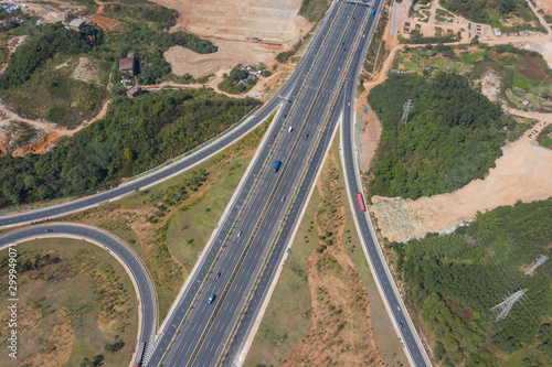Aerial shot of China city road highway overpass