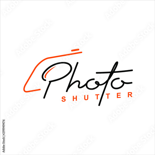 photography logo fun script text with camera lens for print art design template
