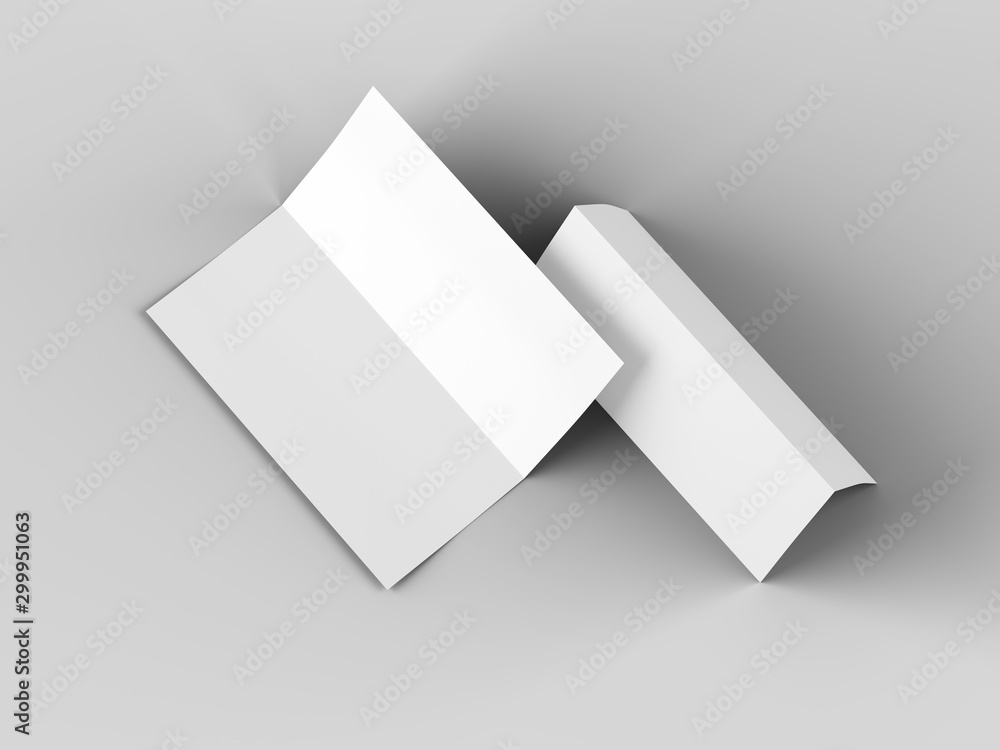 Leaflet folded to DL format - mock up - 3d illustartion Leaflet folded to DL format - mock up - 3d illustartion