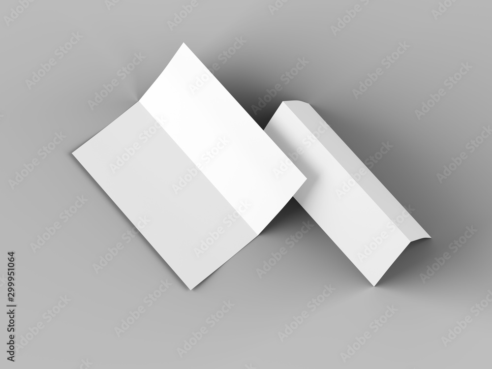 Leaflet folded to DL format - mock up - 3d illustartion Leaflet folded to DL format - mock up - 3d illustartion