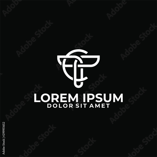 Initial letter C T logo template with modern heraldic flat design illustration