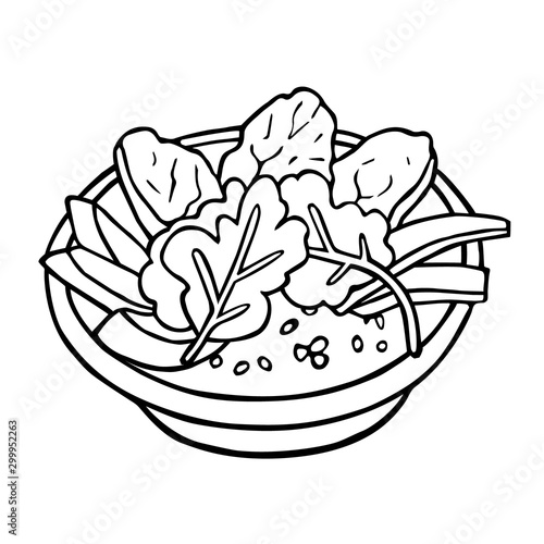 smoothie or juice or cocktail and healthy bowl handdrawn in cartoony style, black artwork isolated on white background, in vector