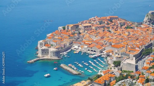 Aerial view at famous european travel destination city of Dubrovnik - Fort Bokar on a sunny day. Location place Croatia, South Dalmatia, Europe. 