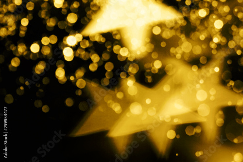 Festive overlay effect. Golden stars bokeh festive glitter background. Christmas greeting cards, invitations, flyers, blog posts, banners design.