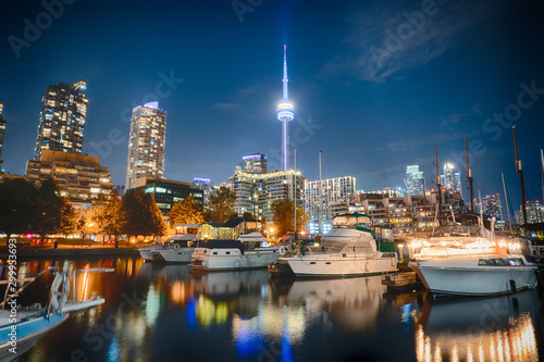Night skyline of Toronto, Canada from Marina Quay West