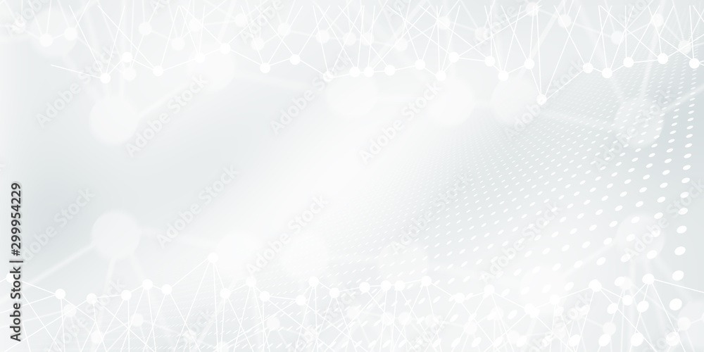 Fototapeta premium Gray halftone pattern with white line motion and network connection backdrop wallpaper. Clean Grey geometric background.