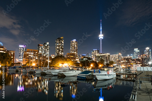 Night skyline of Toronto, Canada from Marina Quay West