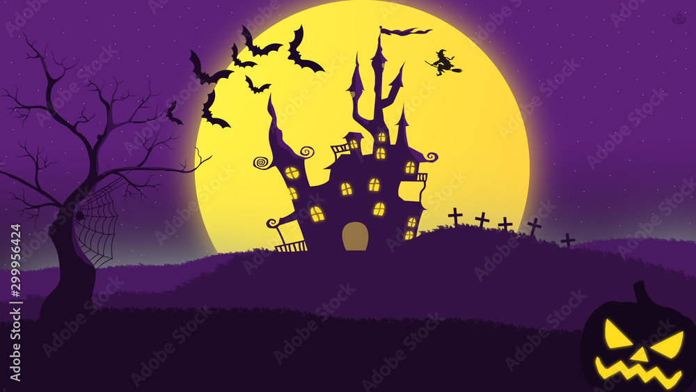 halloween background with castle and bats
