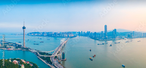 Aerial panoramic views of Zhuhai, China, and The Great Bay Area of Macau photo