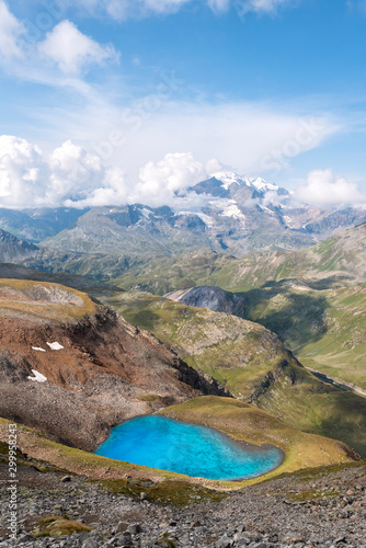 The Lago Vago and peaks of Switzerland, Livigno, Province of Sondrio, Valtellina, Lombardy, Italy, Europe photo