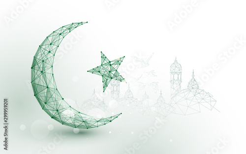 Moon star islam religion form lines, triangles and particle style design