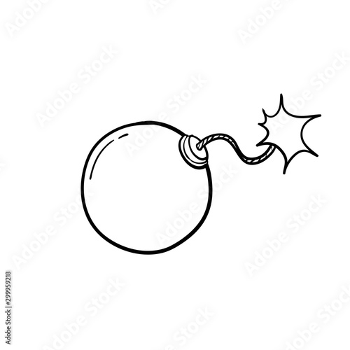 bomb with burning wick hand drawn doodle style on a white background