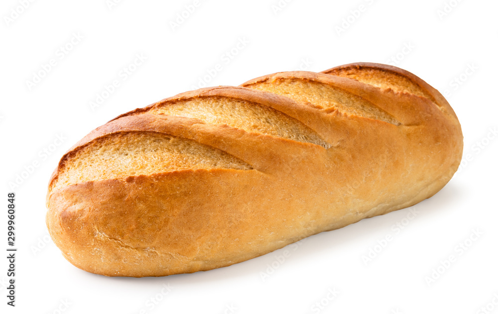 Loaf of fresh bread close-up on a white background.
