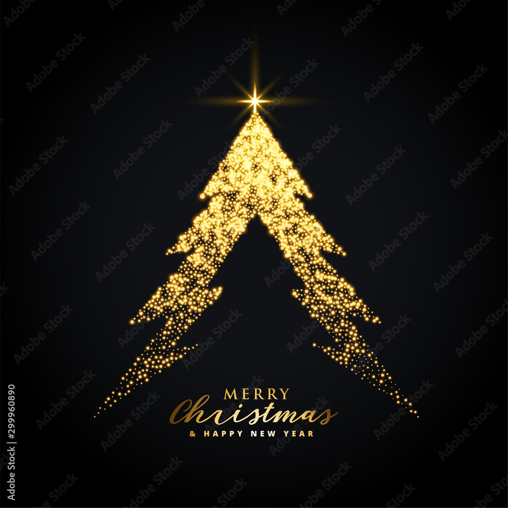 golden glowing merry christmas tree creative design Stock Vector
