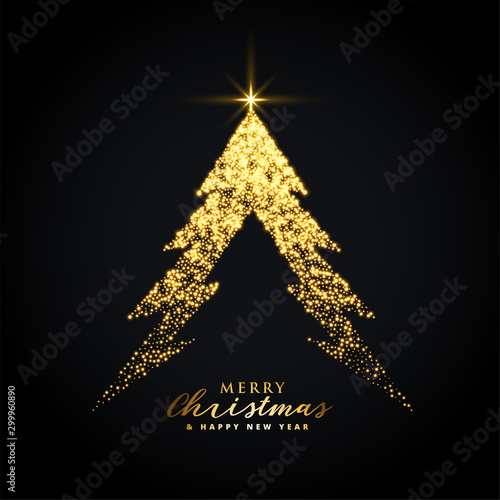 golden glowing merry christmas tree creative design