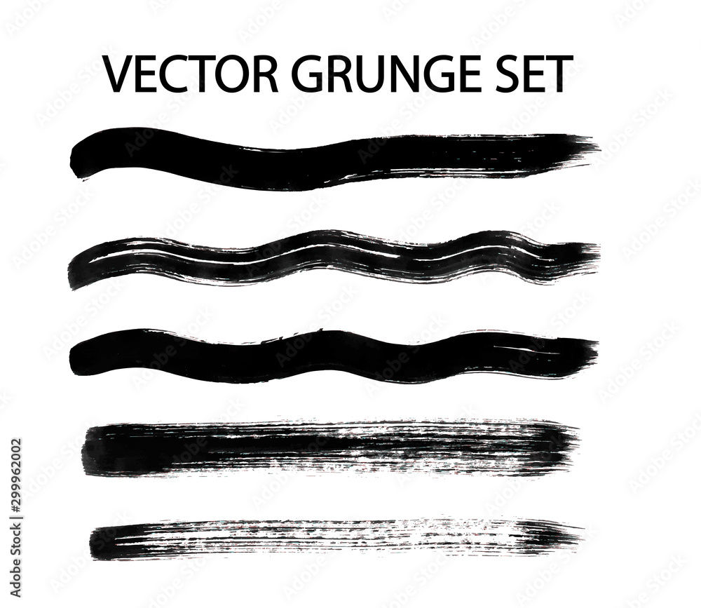Vector Grunge Set brush strokes of black ink on a white. Tracing hand drawn illustration. Vector Grunge Set brush strokes of black ink on a white. Tracing hand drawn illustration.