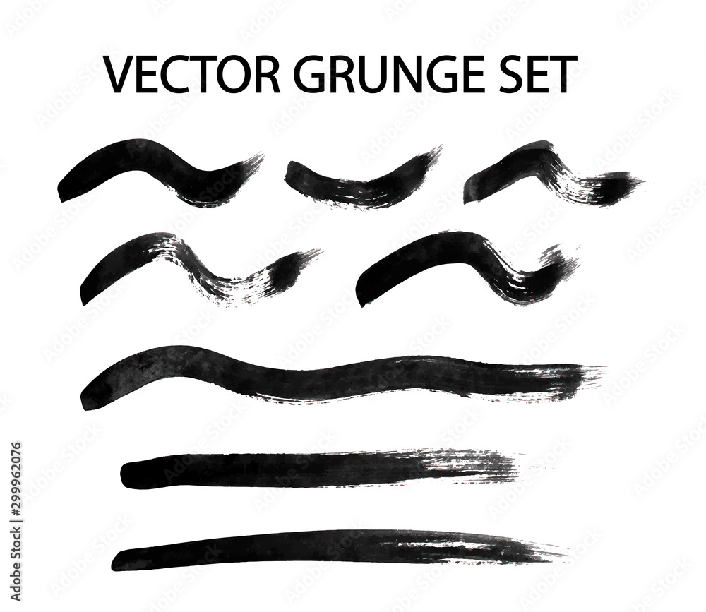 Vector Grunge Set brush strokes of black ink on a white. Tracing hand drawn illustration. Vector Grunge Set brush strokes of black ink on a white. Tracing hand drawn illustration.