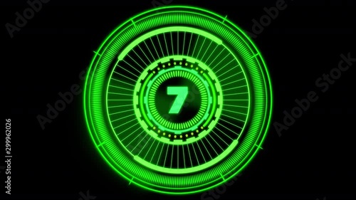 High Tech Futuristic Green 10 Seconds Countdown with Alpha Channel (Transparent Background), 4k , 30 Fps Animation Video