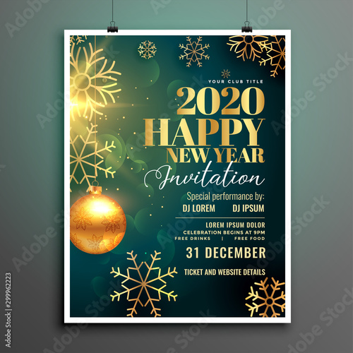 happy new year 2020 invitation flyer template design