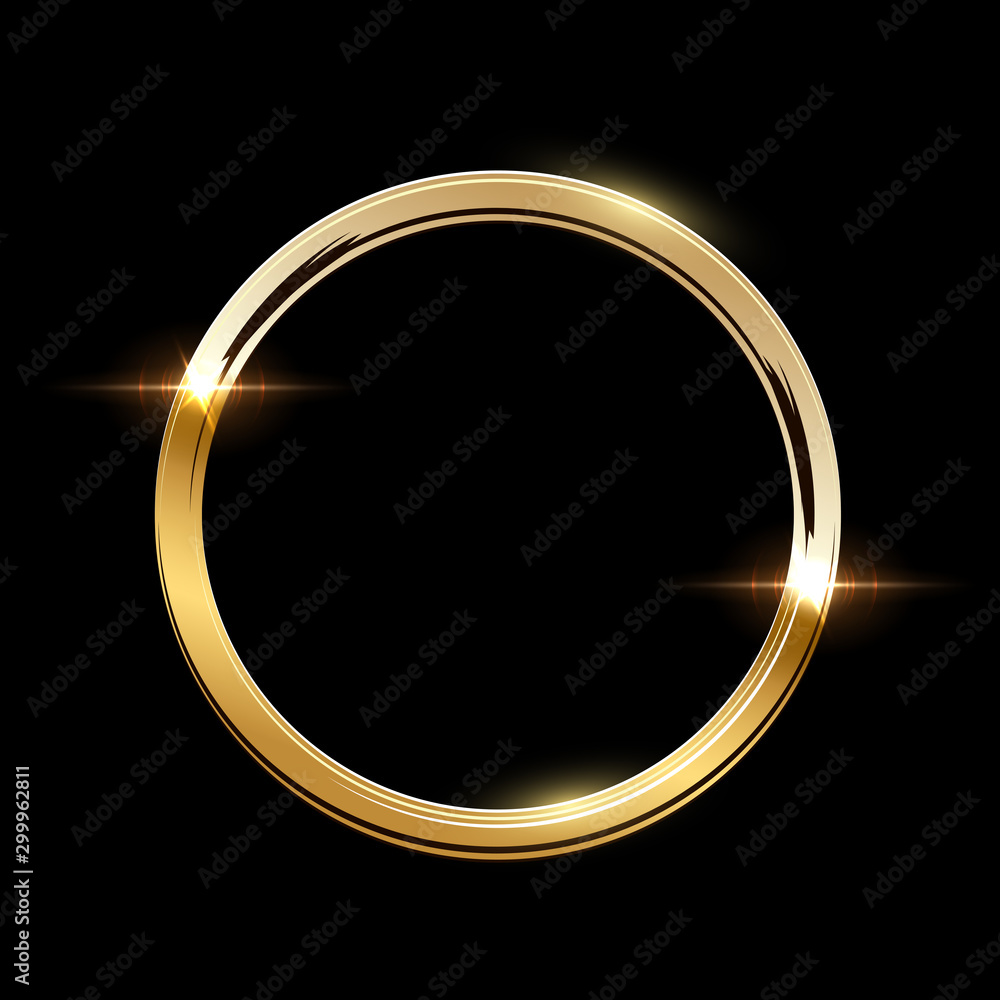 Golden ring with shadow isolated on black background. Vector golden frame. Golden ring with shadow isolated on black background. Vector golden frame.