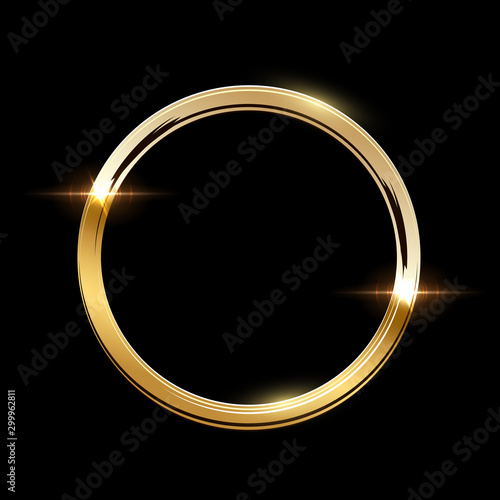 Carta da parati oro - Carta da parati Golden ring with shadow isolated on black background. Vector golden frame.