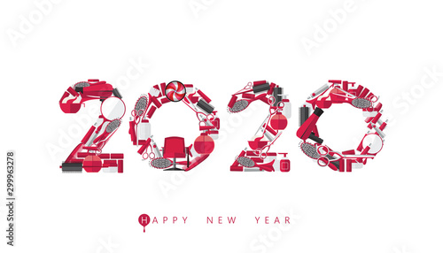 Vector Happy New Year 2020  text design with beauty salon concept isolated on white background.