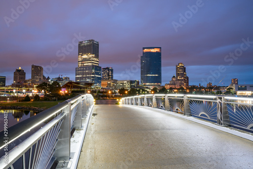 Night Skyline of Milwaukee, Wisconsin from along the Hank Aaron Trail in  Lak...