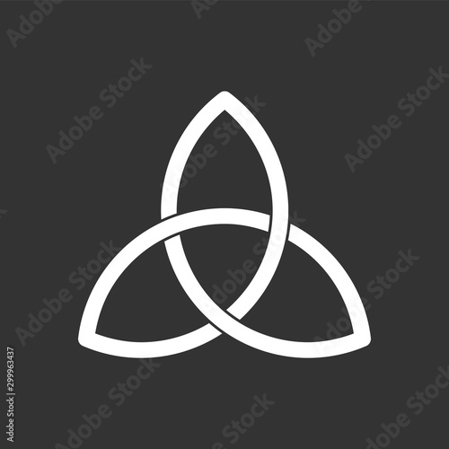 Triquetra symbol. Celtic trinity knot. Three parts unity icon. Ancient ornament symbolizing eternity. Infinite loop sign of interlocking shapes. Interconnected loops make trefoil. Vector illustration.