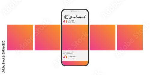 Smartphone with interface post for social network. Vector illustration