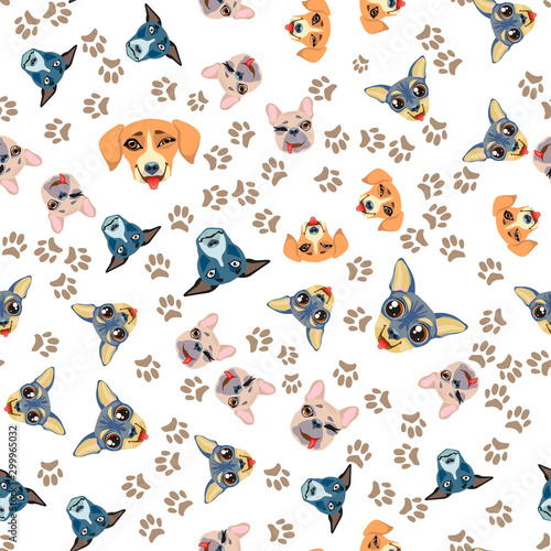 Cute seamless pattern with cartoon emoji dog