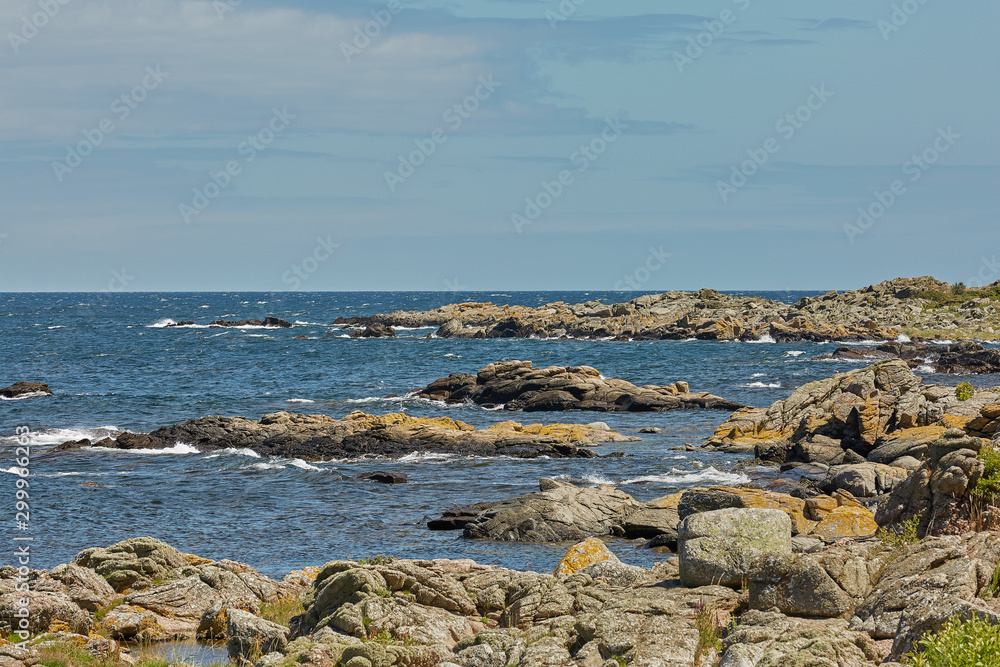 Coast line of Baltic Sea near the village of Svaneke on Island Bornholm in Denmark