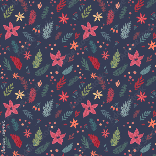 Christmas Seamless floral pattern  hand drawn decorative elements.