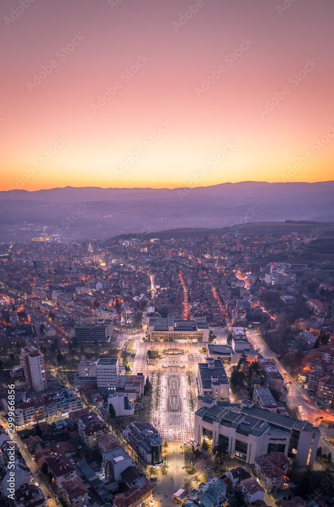 Aerial view of old city at sunset