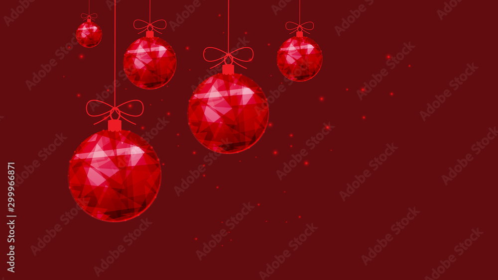 New Year polygonal red balls on Background of beautiful dark red sky with stars. Low poly. New Year polygonal red balls on Background of beautiful dark red sky with stars. Low poly.